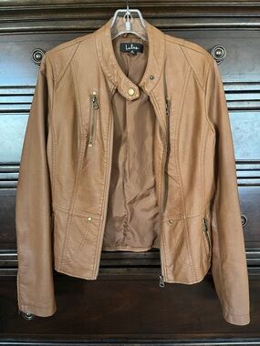 Lulu's Camel Vegan Leather Moto Jacket